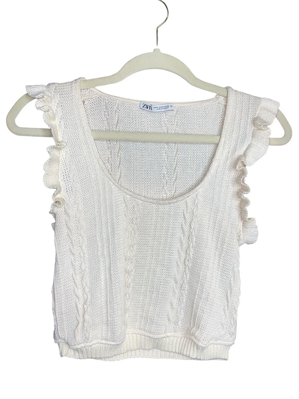Zara Cream Crochet Knit Crop Sweater Tank Top, Size Medium - Picture 1 of 5